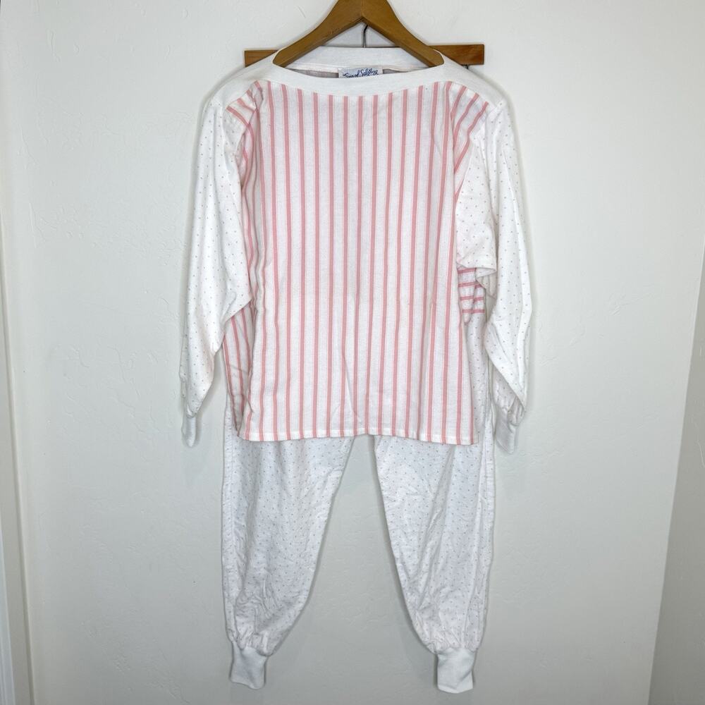 Lanz Of Salzburg Vintage Flannel Pajama Set Womens Small Pink White Stripe Dot